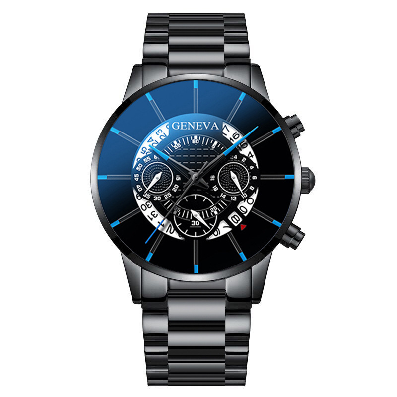 [GENEVA-017] RELOJ GENEVA PARA HOMBRE NEGRO-AZUL CON CORREAS DE ACERO