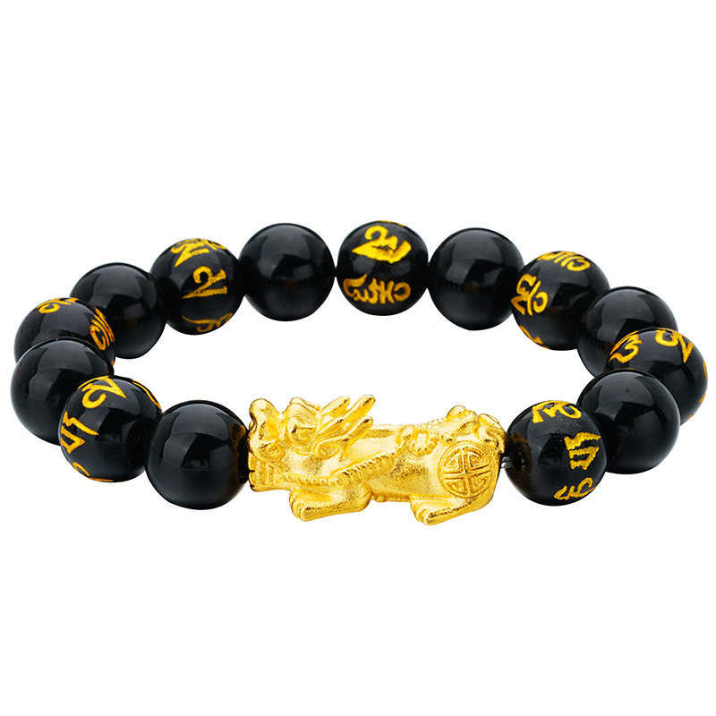 [PIXIU-001] PULSERA DE HOMBRE PIXIU DE ORO IMITACIÓN 12MM