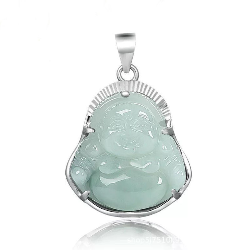 [COLGANTE-BUDA] S925 COLGANTE DE JADE NATURAL CON INCRUSTACIONES DE PLATA SEÑOR BUDA